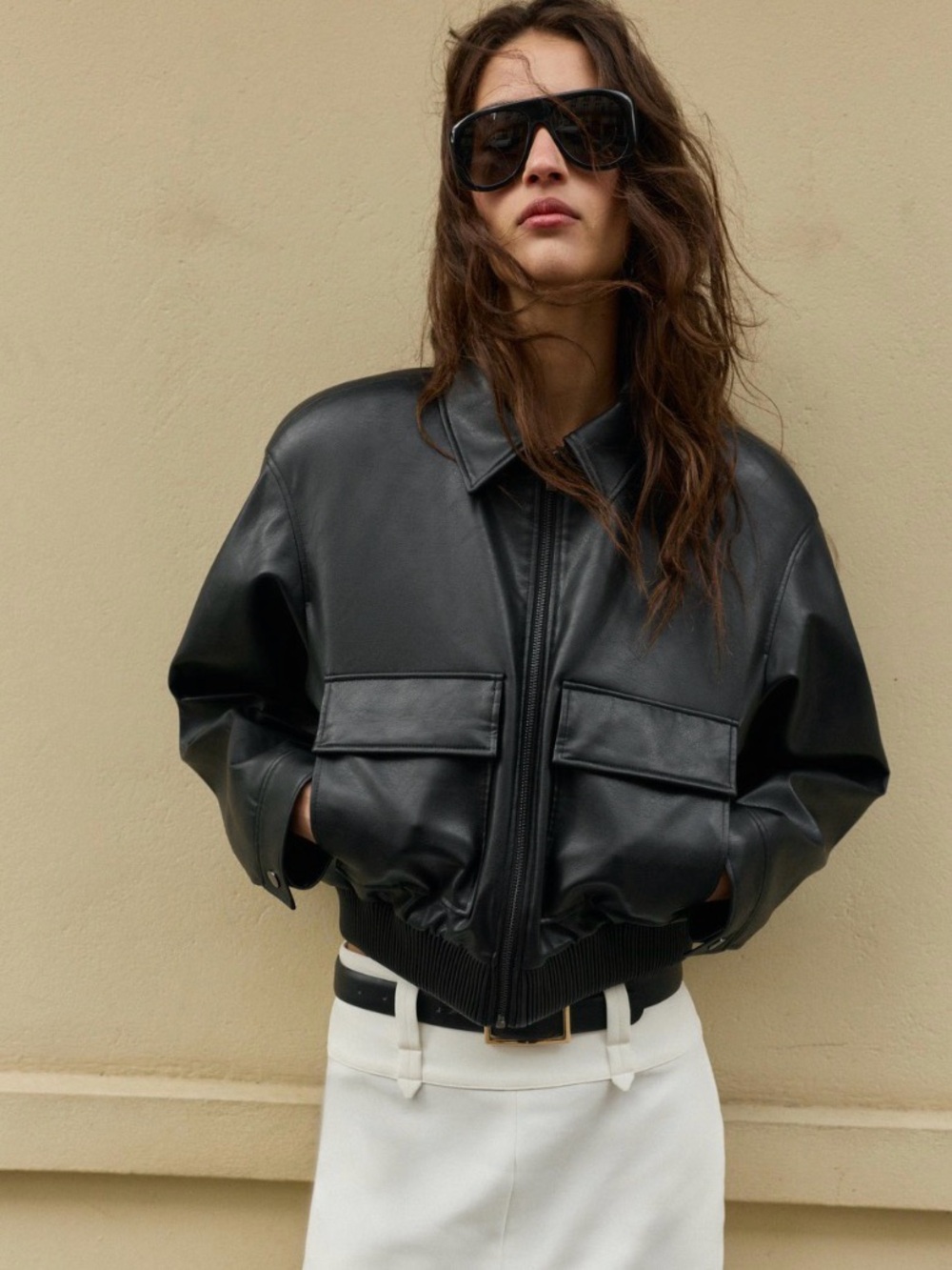 ๐ฅ๐ฅZara Black Leather Bomber Jacket - Women's Cropped Zip Front